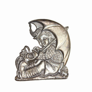Vintage 1940s Large Hummel Silson Pewter Brooch Boy Umbrella